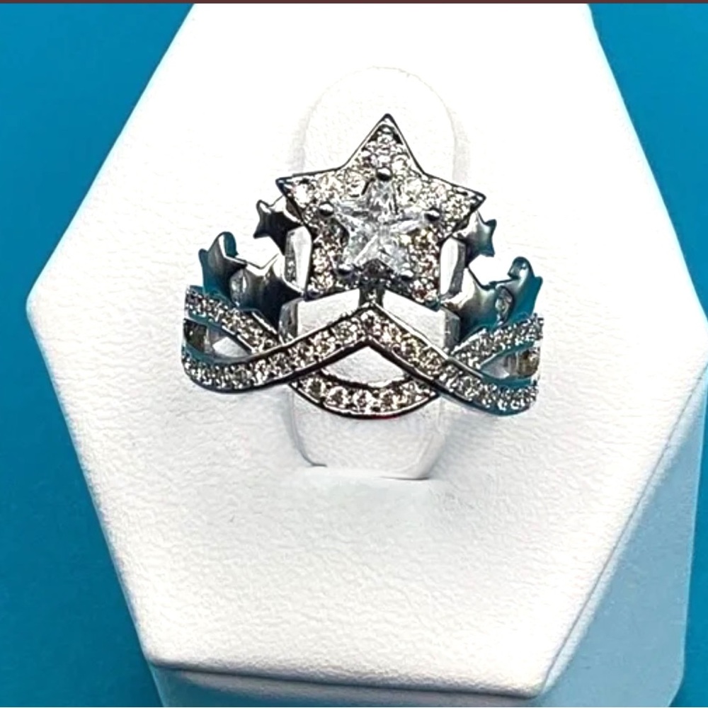 Silver Cz Pave Shooting Star Ring